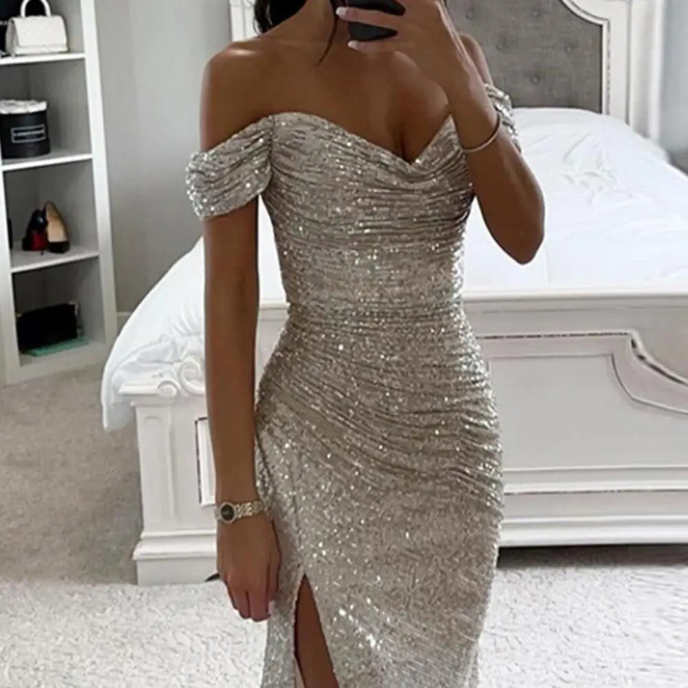 Evening Dress - Sophisticated Off-Shoulder Ladies Gown