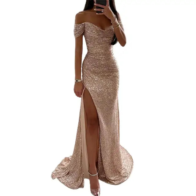 Evening Dress - Sophisticated Off-Shoulder Ladies Gown
