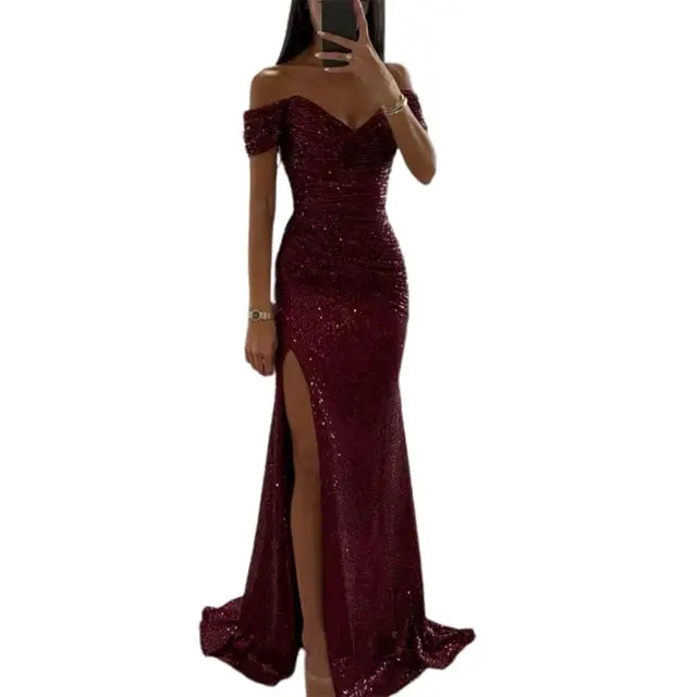 Evening Dress - Sophisticated Off-Shoulder Ladies Gown