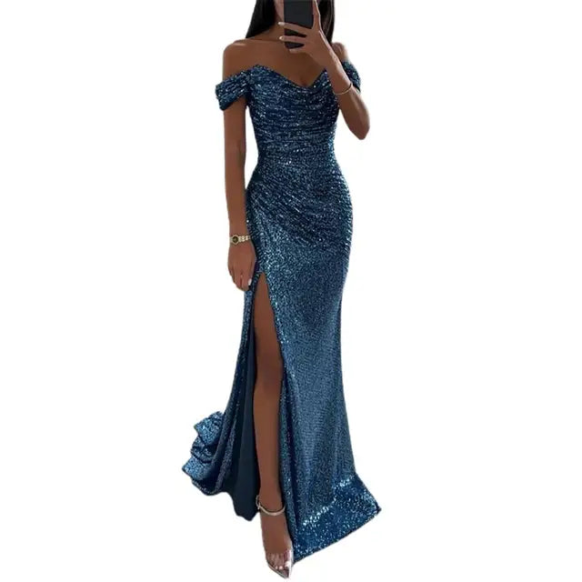 Evening Dress - Sophisticated Off-Shoulder Ladies Gown