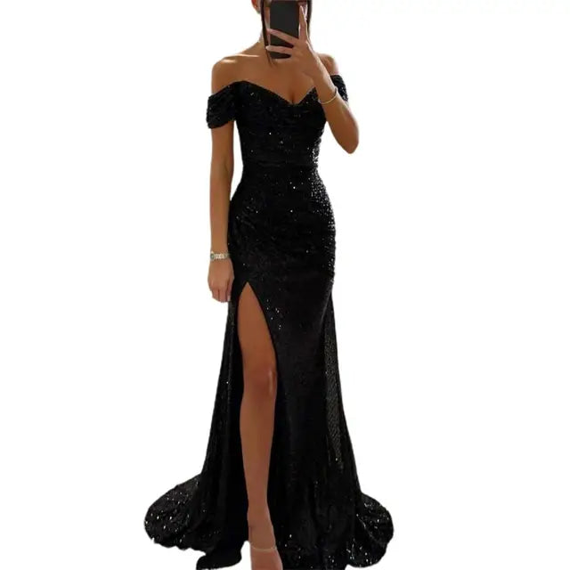 Evening Dress - Sophisticated Off-Shoulder Ladies Gown
