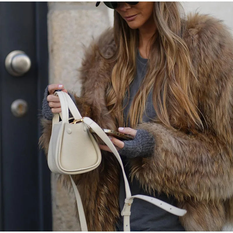 Faux fur coat - luxurious brown ladies jacket