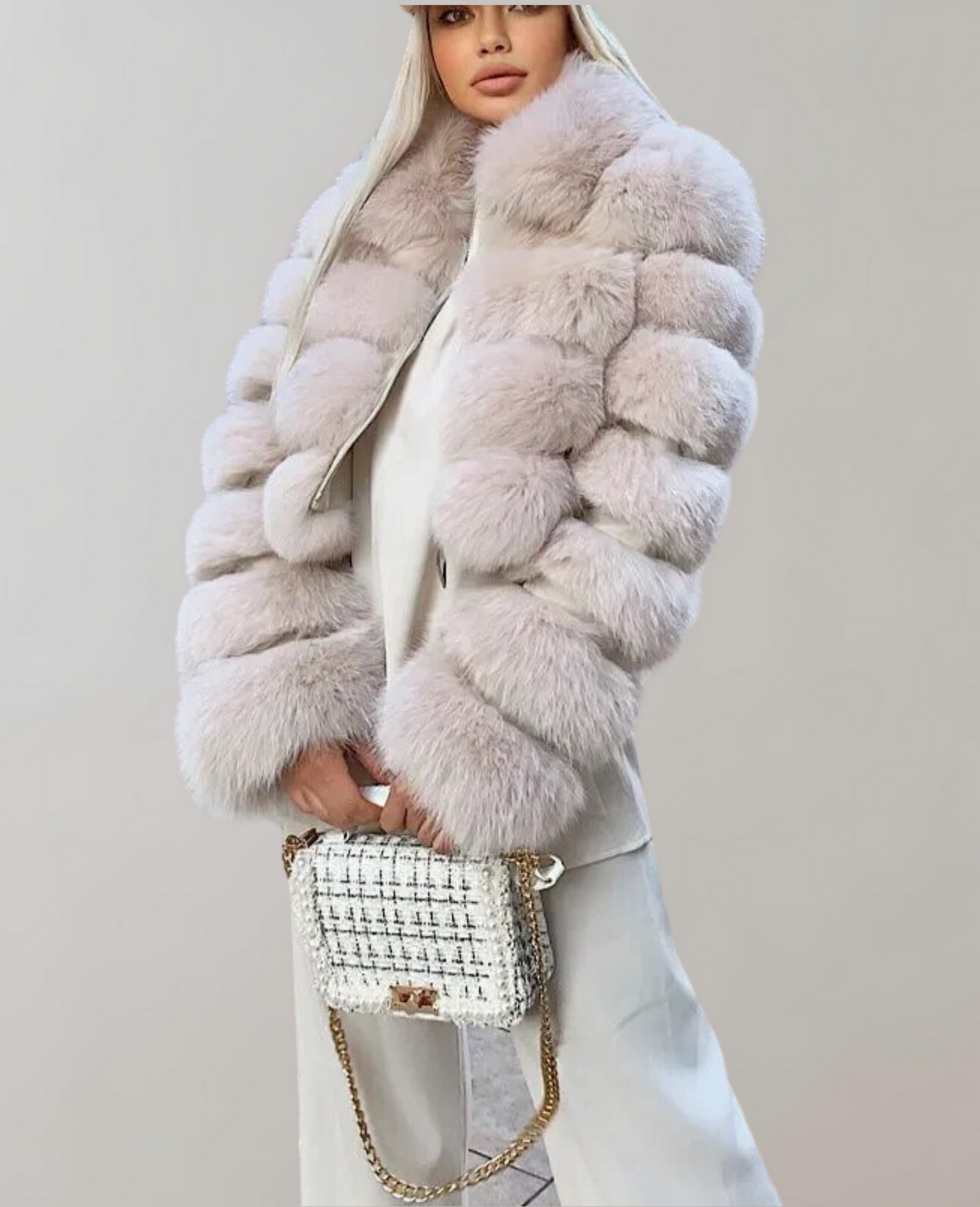 Faux fur collar coat - stylish ladies outerwear