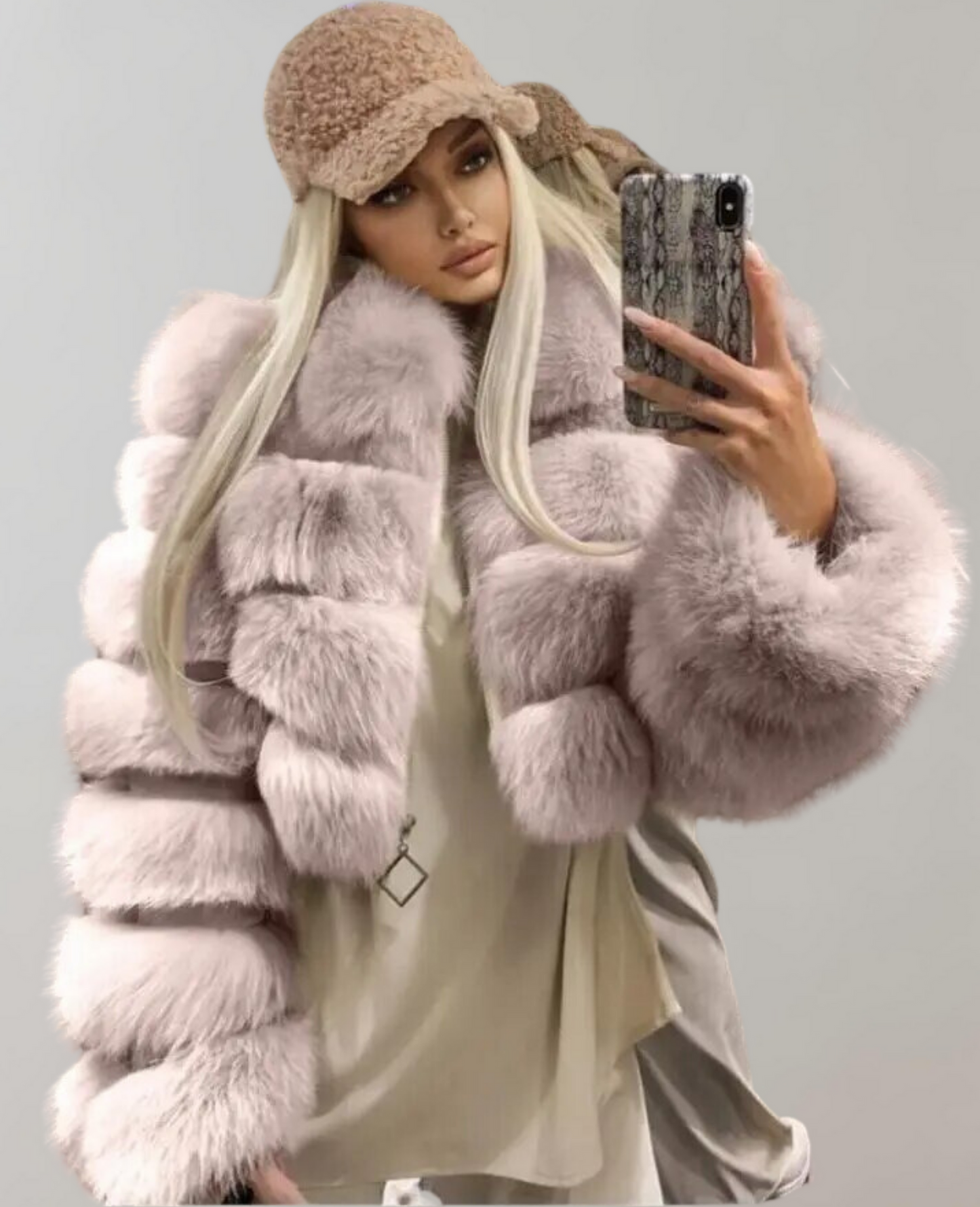 Faux fur collar coat - stylish ladies outerwear