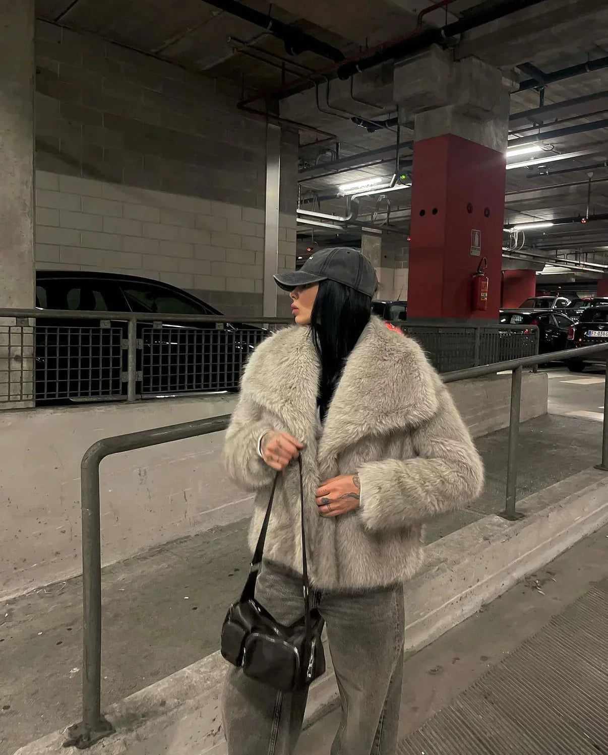Faux fur jacket - luxurious brown ladies outerwear