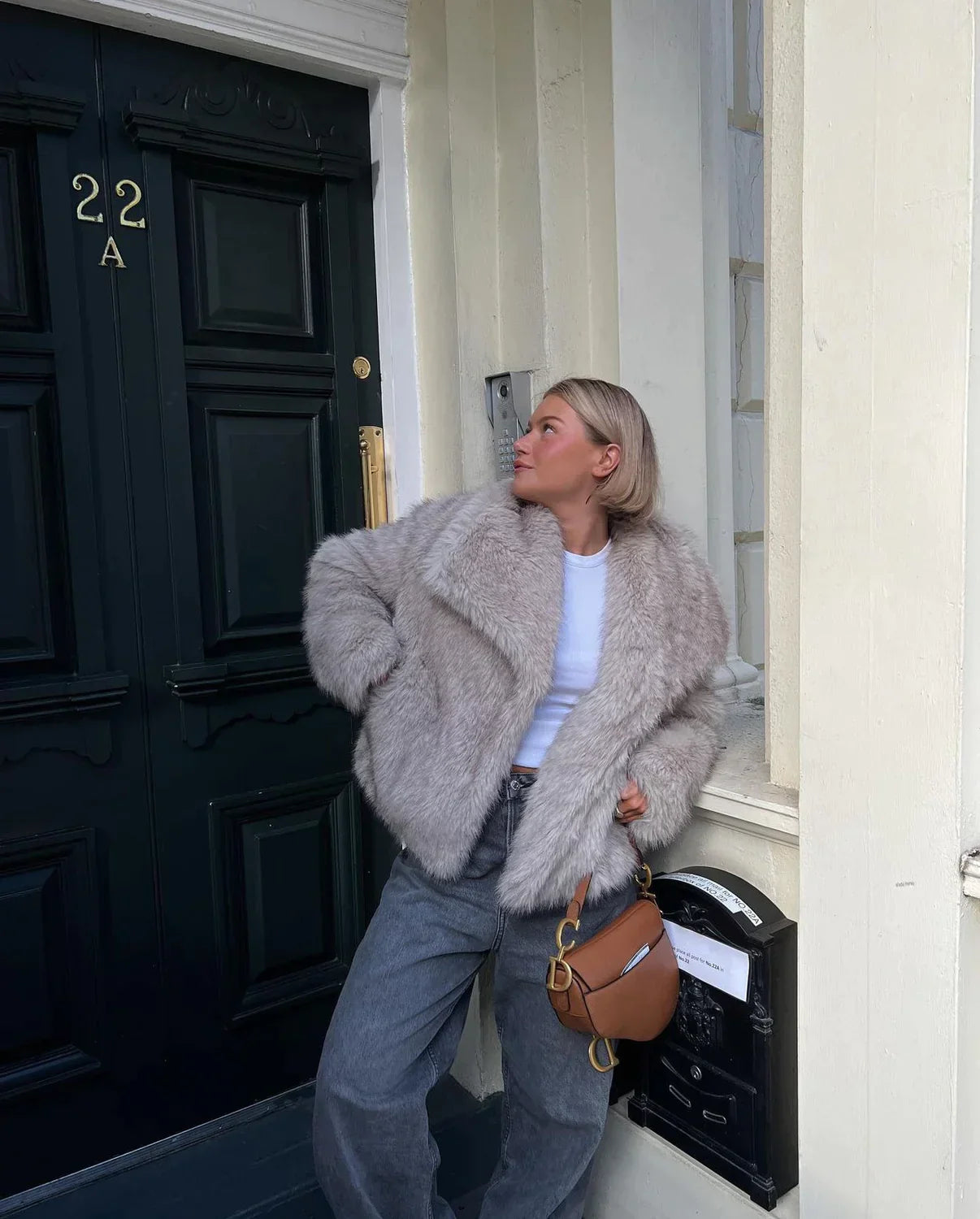 Faux fur jacket - luxurious brown ladies outerwear