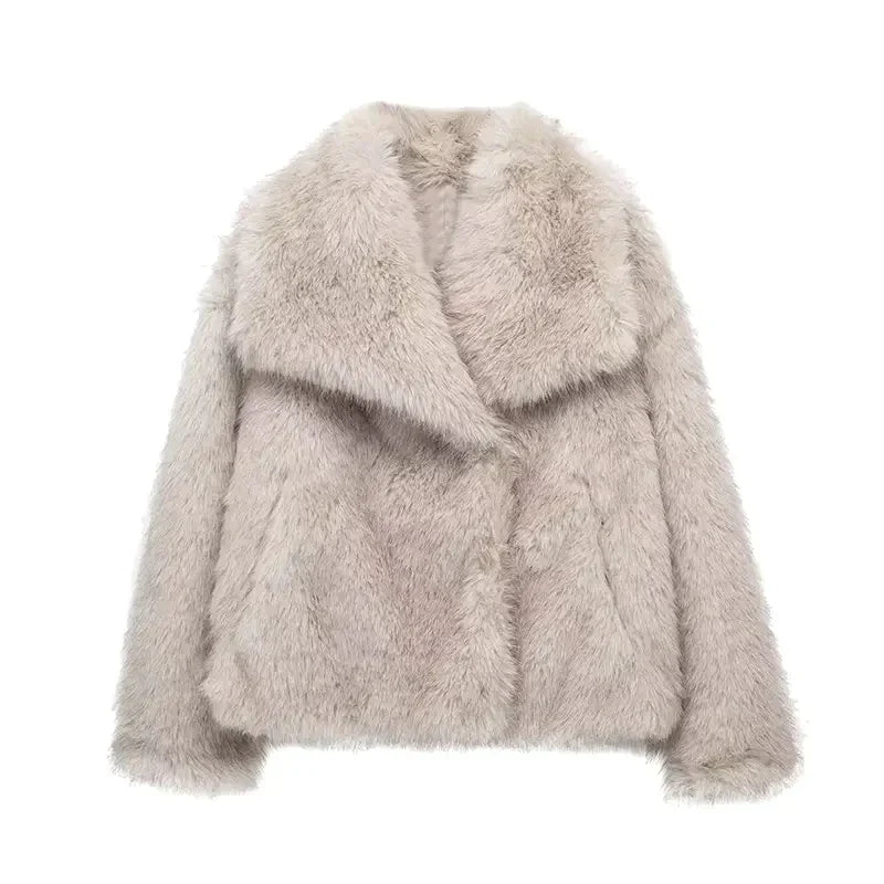 Faux fur jacket - luxurious brown ladies outerwear