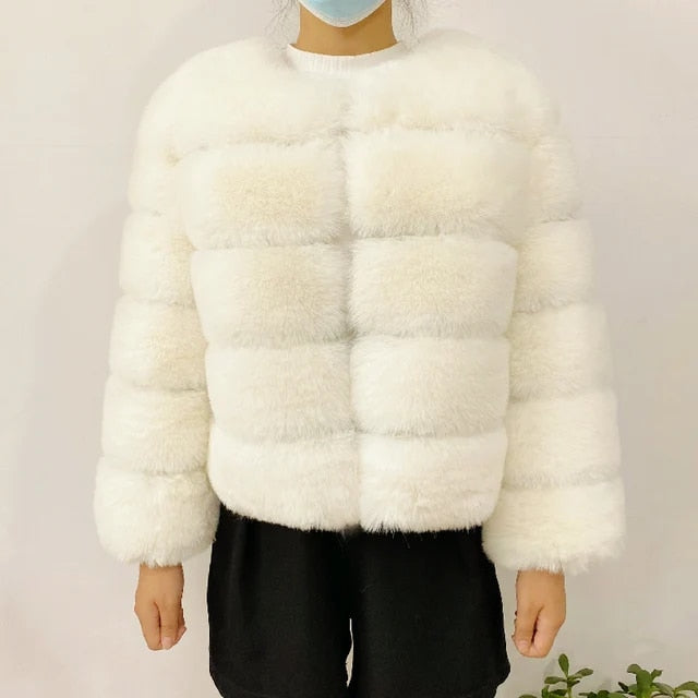 Faux fur jacket - luxurious ladies fluffy winter coat