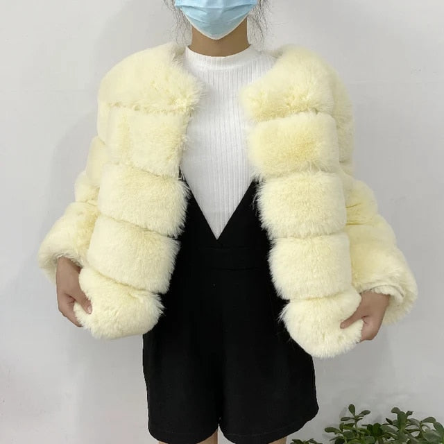 Faux fur jacket - luxurious ladies fluffy winter coat