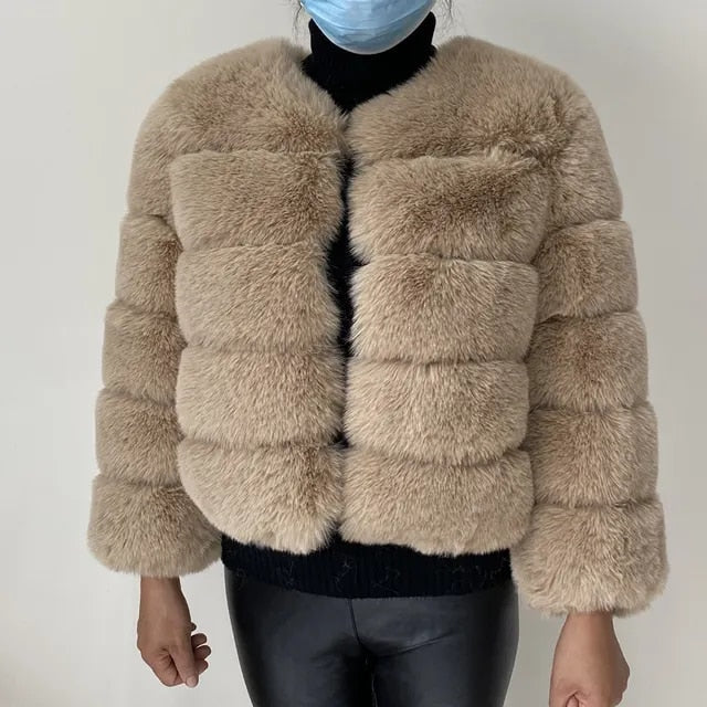 Faux fur jacket - luxurious ladies fluffy winter coat