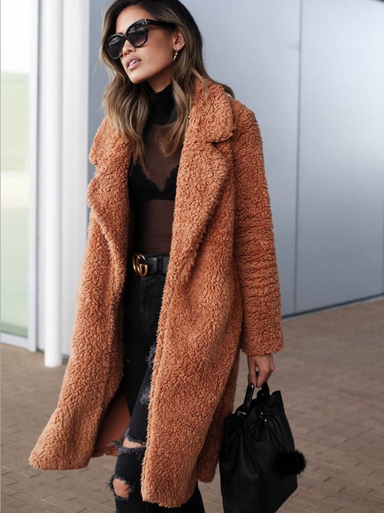 Faux fur long coat - luxurious ladies outerwear
