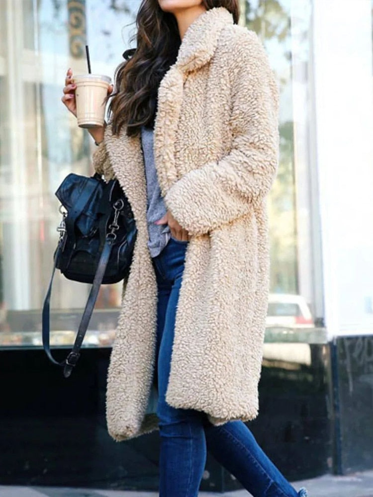 Faux fur long coat - luxurious ladies outerwear