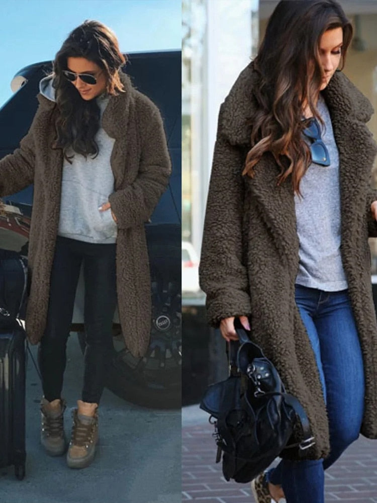 Faux fur long coat - luxurious ladies outerwear