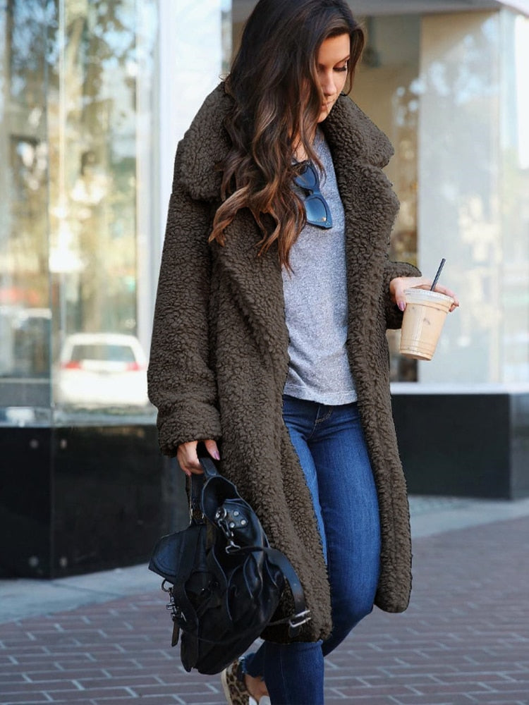 Faux fur long coat - luxurious ladies outerwear