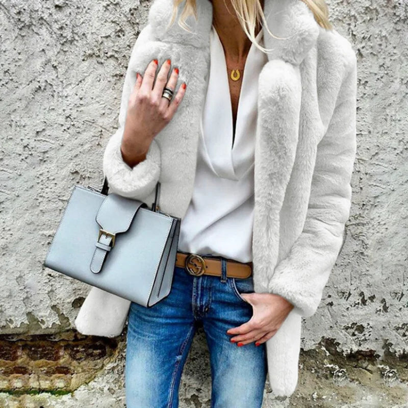 Faux fur winter coat - luxurious ladies grey jacket