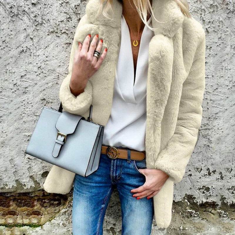 Faux fur winter coat - luxurious ladies grey jacket