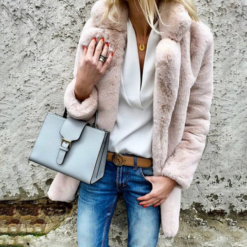 Faux fur winter coat - luxurious ladies grey jacket