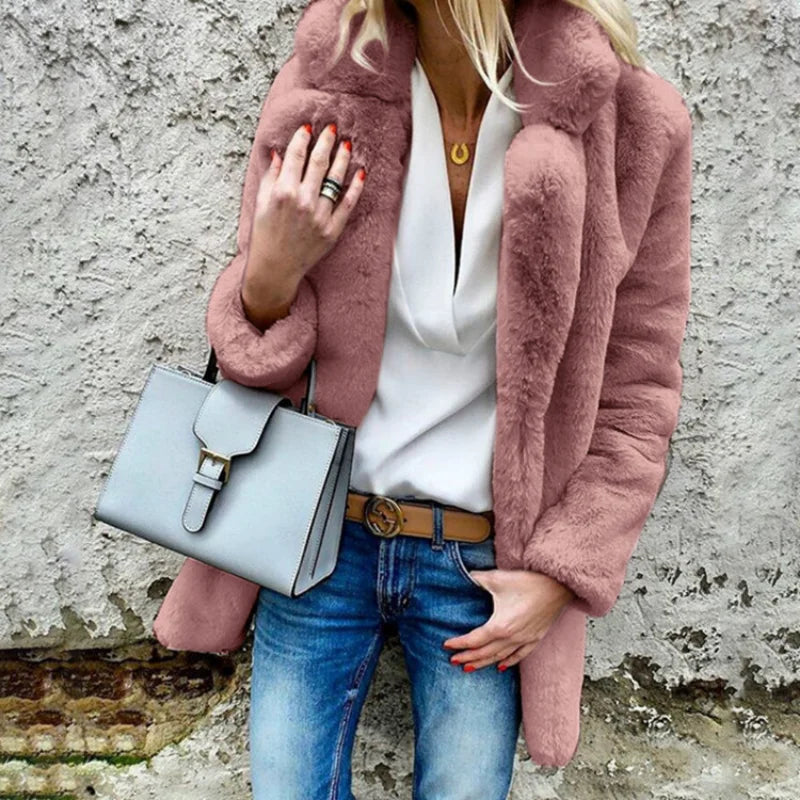 Faux fur winter coat - luxurious ladies grey jacket