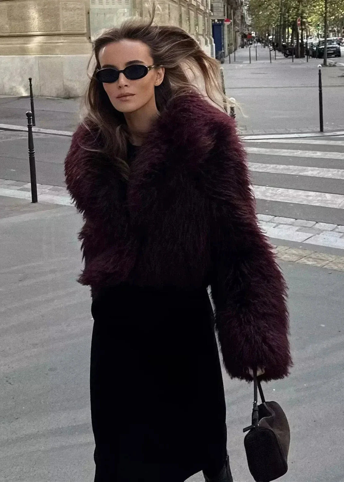Faux fur winter jacket - burgundy ladies coat