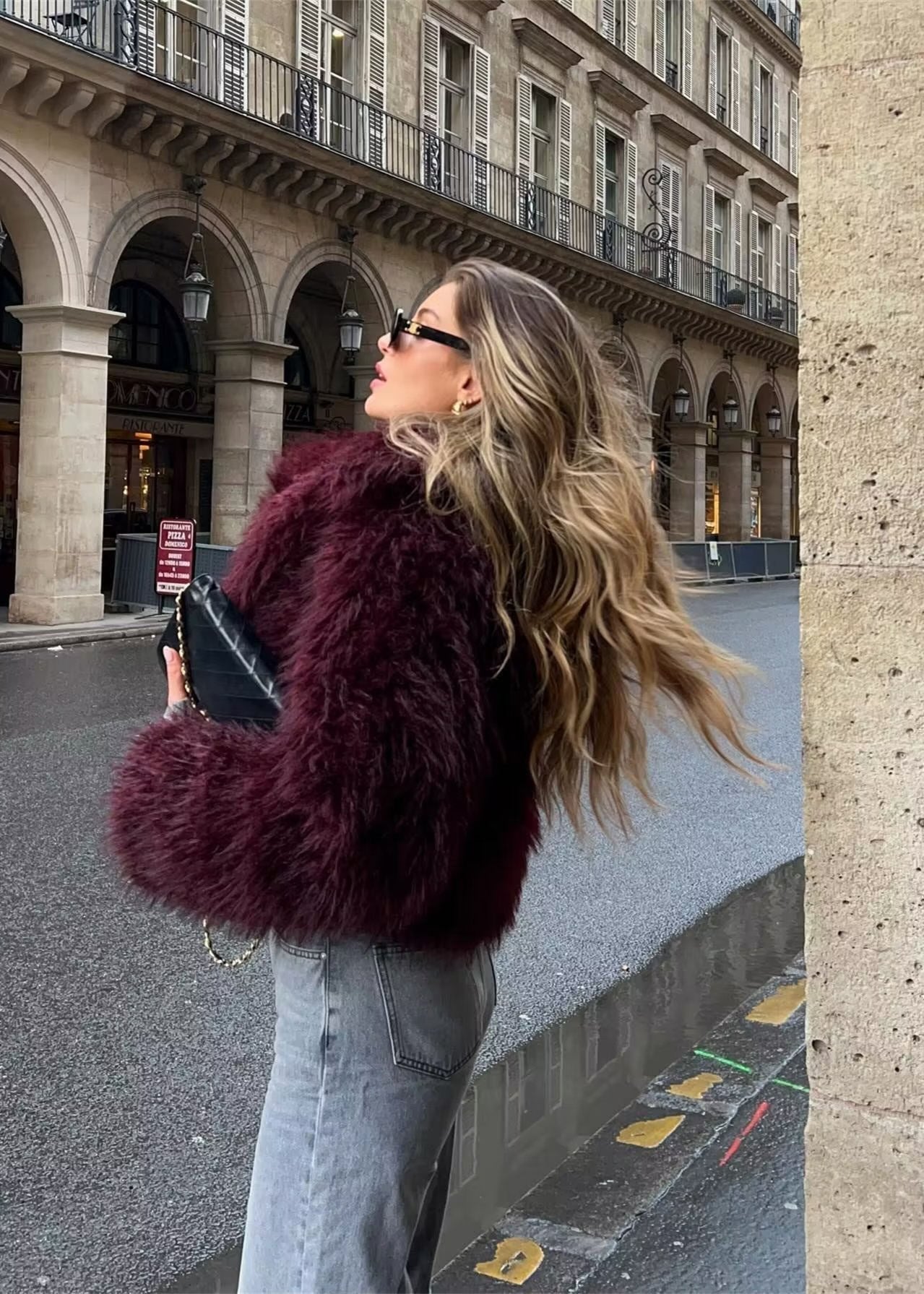 Faux fur winter jacket - burgundy ladies coat