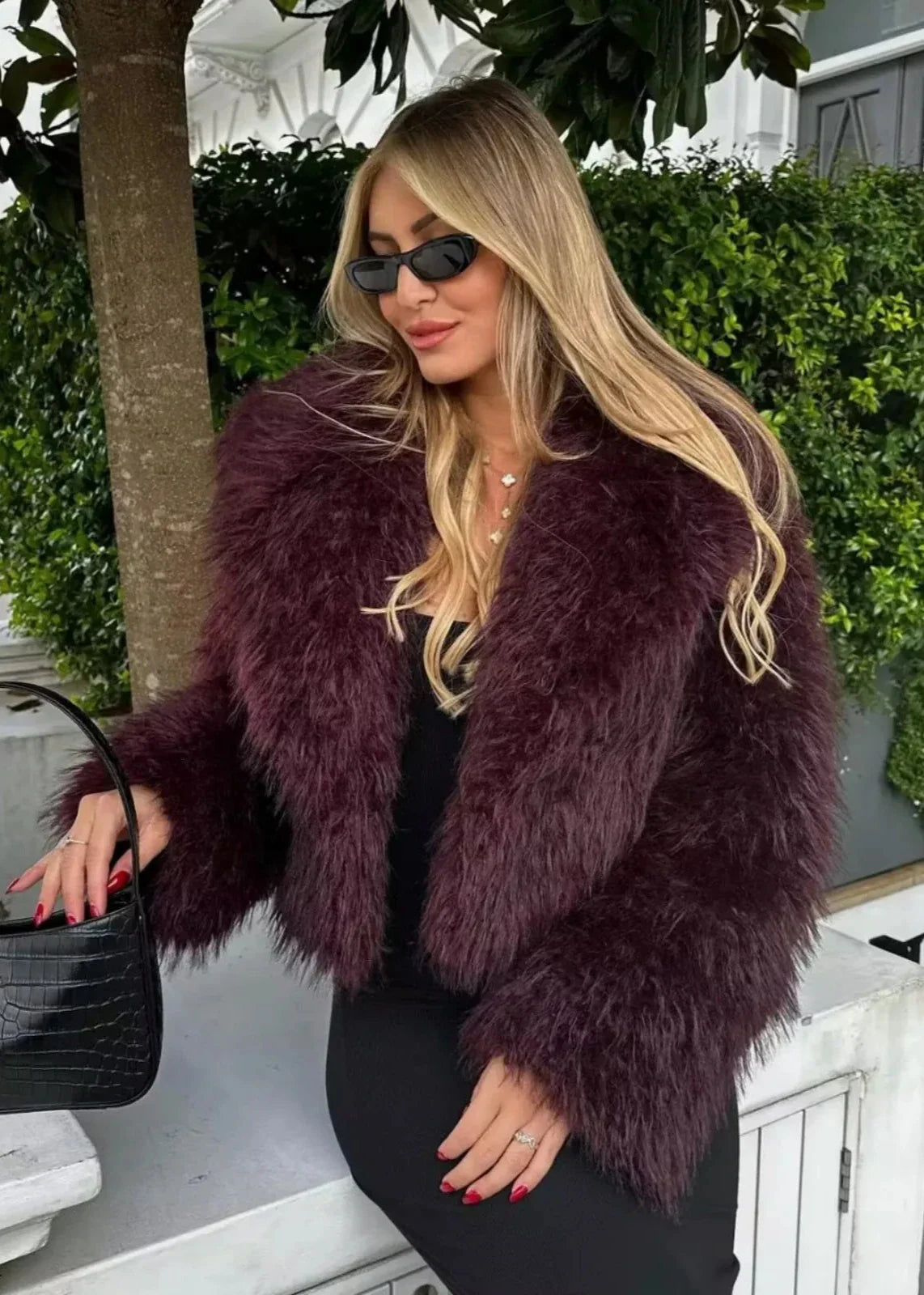 Faux fur winter jacket - burgundy ladies coat