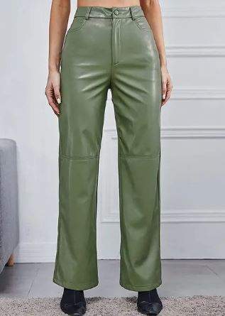Faux Leather Trousers - Tailored Brown Ladies Wide-Leg Trousers