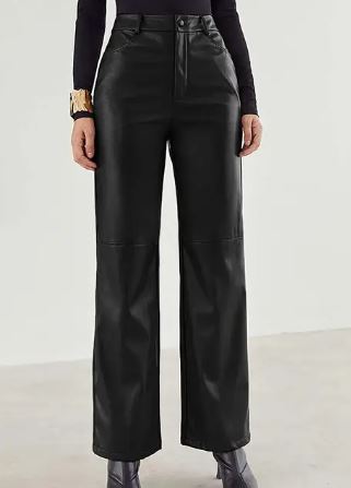 Faux Leather Trousers - Tailored Brown Ladies Wide-Leg Trousers