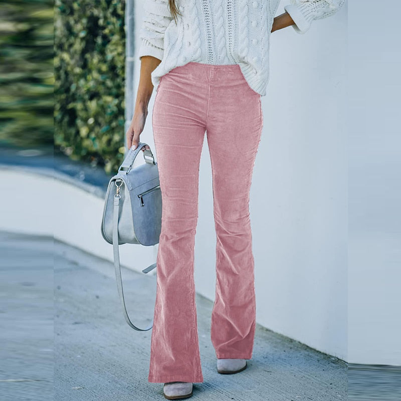 Flared cord trousers - comfortable stretch ladies trousers