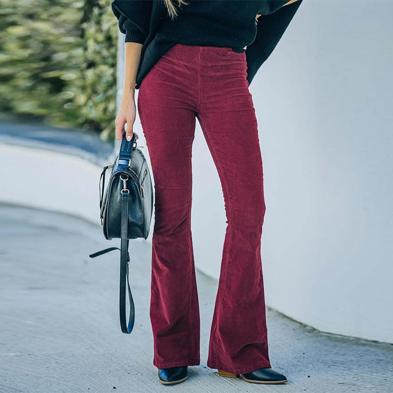Flared cord trousers - comfortable stretch ladies trousers