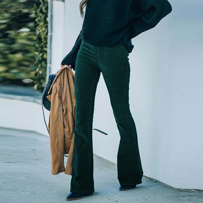 Flared cord trousers - comfortable stretch ladies trousers