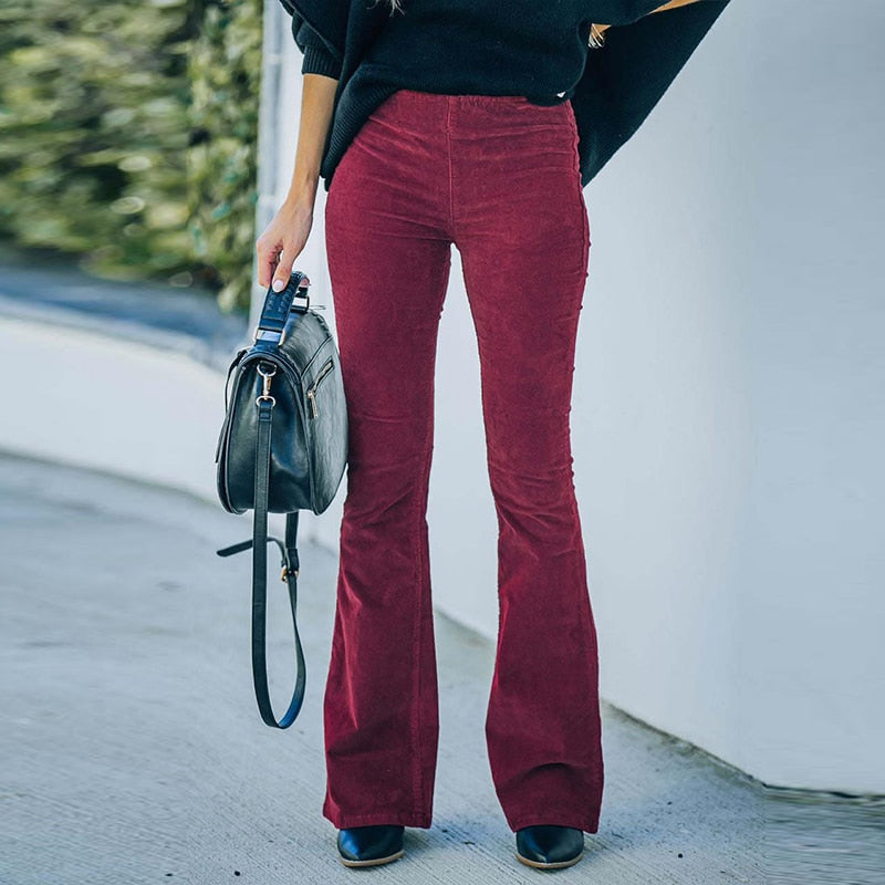 Flared cord trousers - comfortable stretch ladies trousers