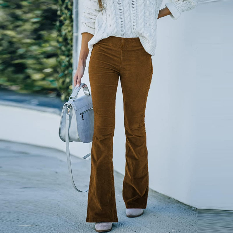 Flared cord trousers - comfortable stretch ladies trousers