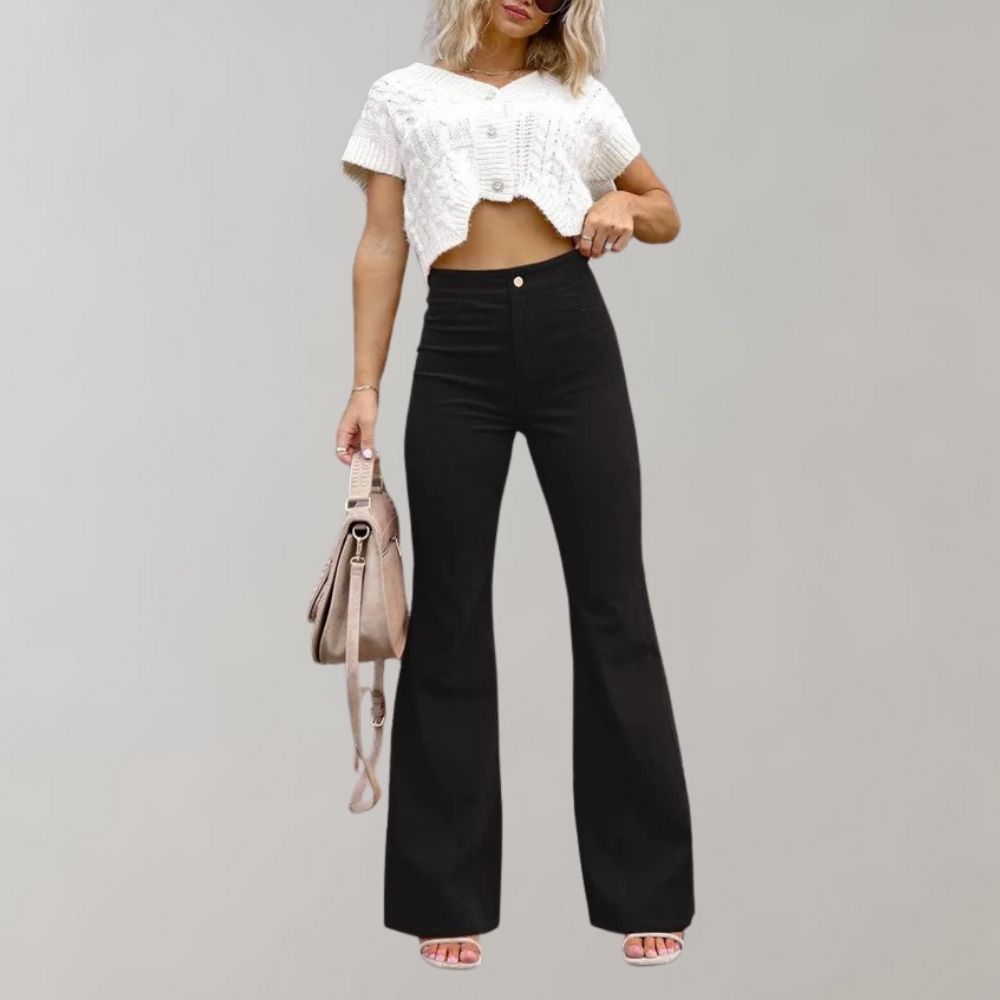 Flared corduroy trousers - stylish ladies high-waisted pants