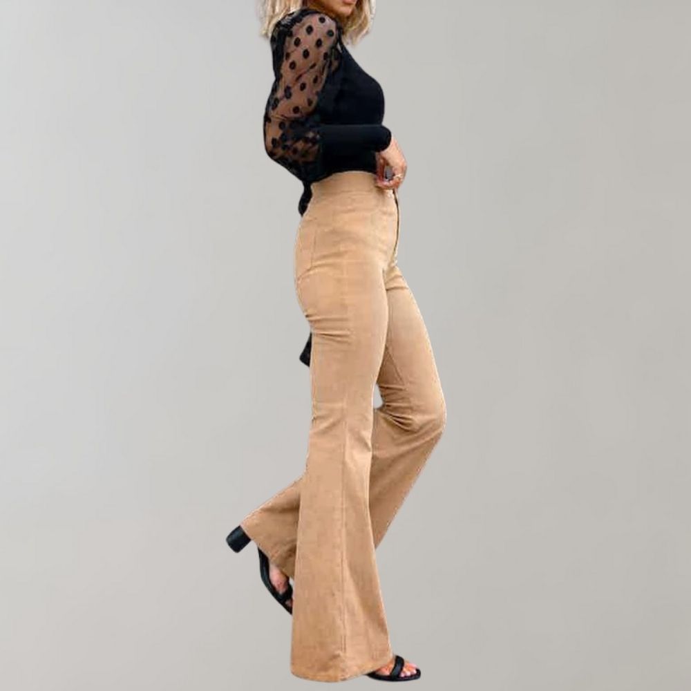 Flared corduroy trousers - stylish ladies high-waisted pants