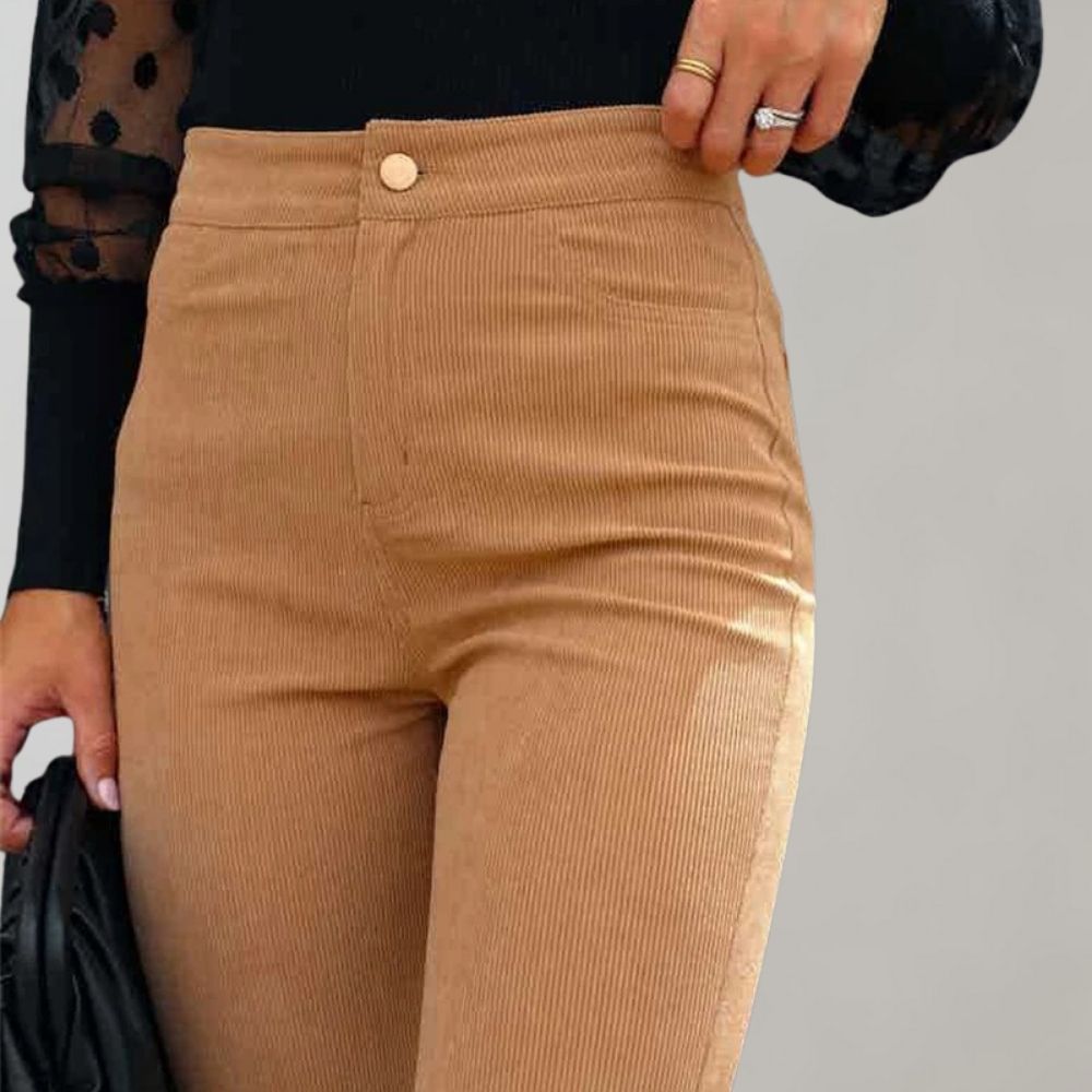 Flared corduroy trousers - stylish ladies high-waisted pants