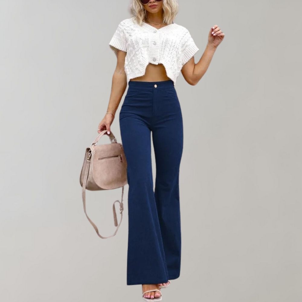 Flared corduroy trousers - stylish ladies high-waisted pants