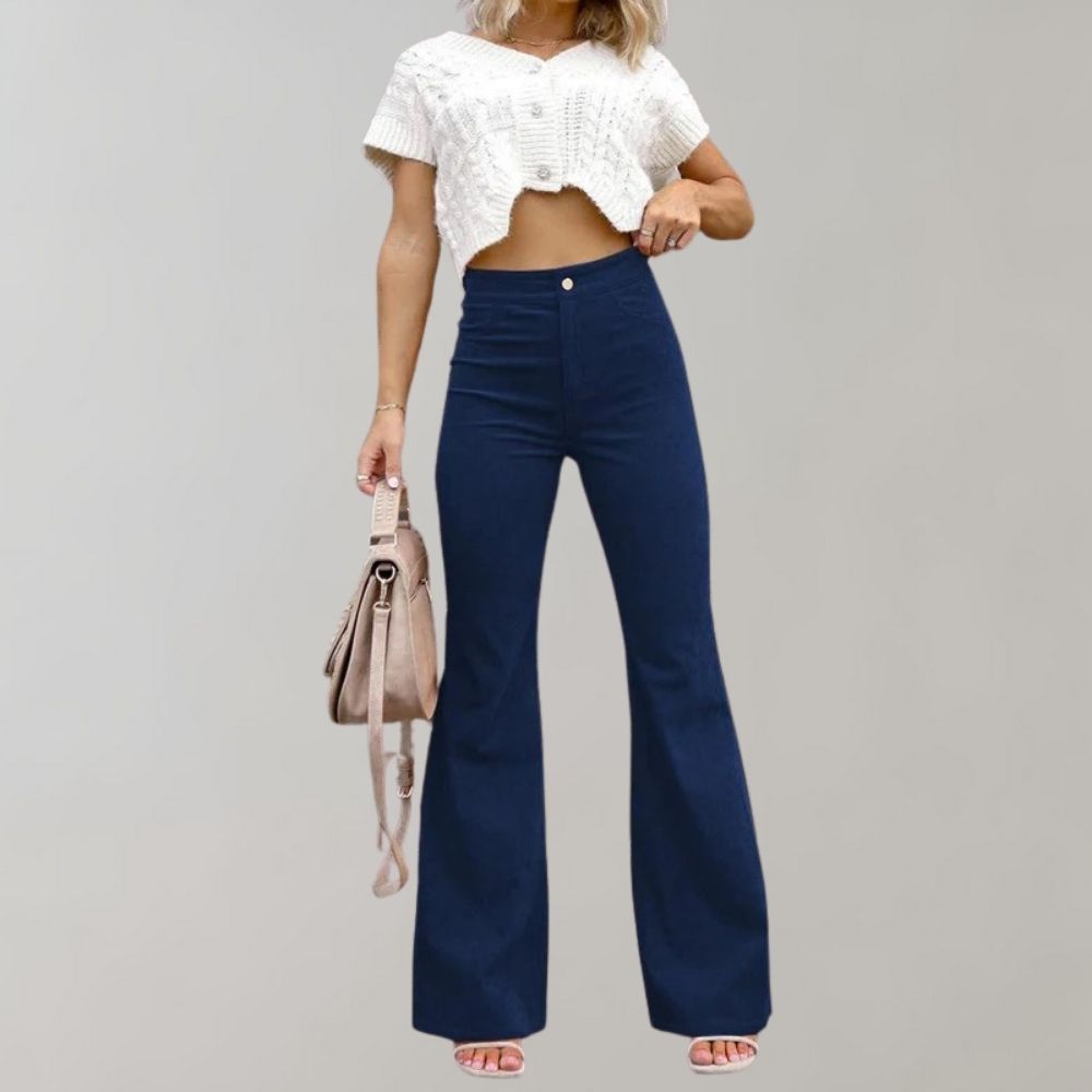 Flared corduroy trousers - stylish ladies high-waisted pants