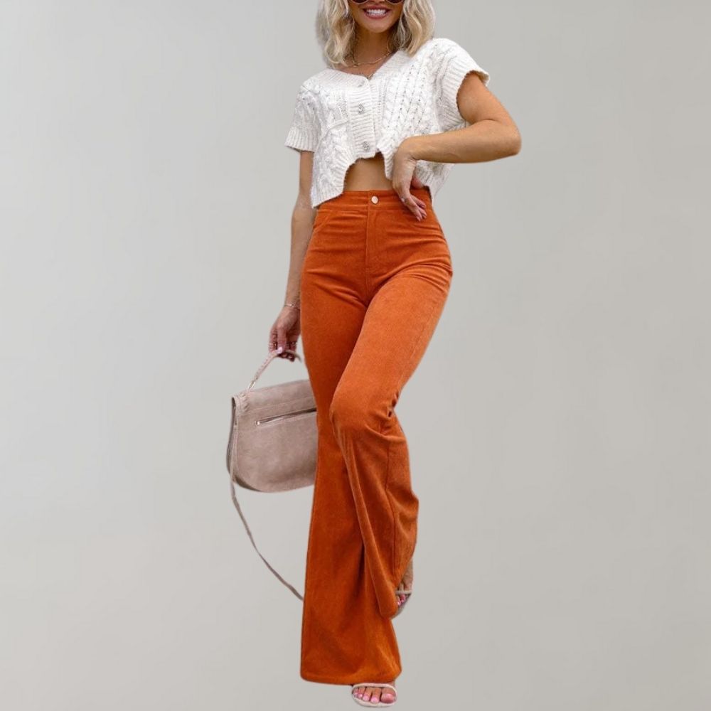 Flared corduroy trousers - stylish ladies high-waisted pants