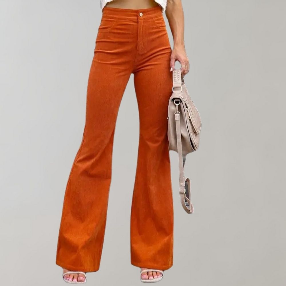 Flared corduroy trousers - stylish ladies high-waisted pants