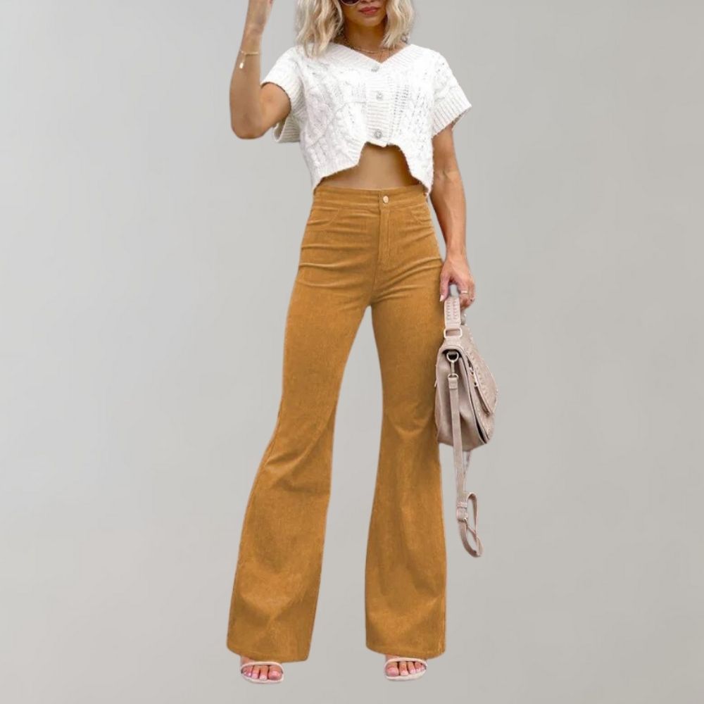 Flared corduroy trousers - stylish ladies high-waisted pants