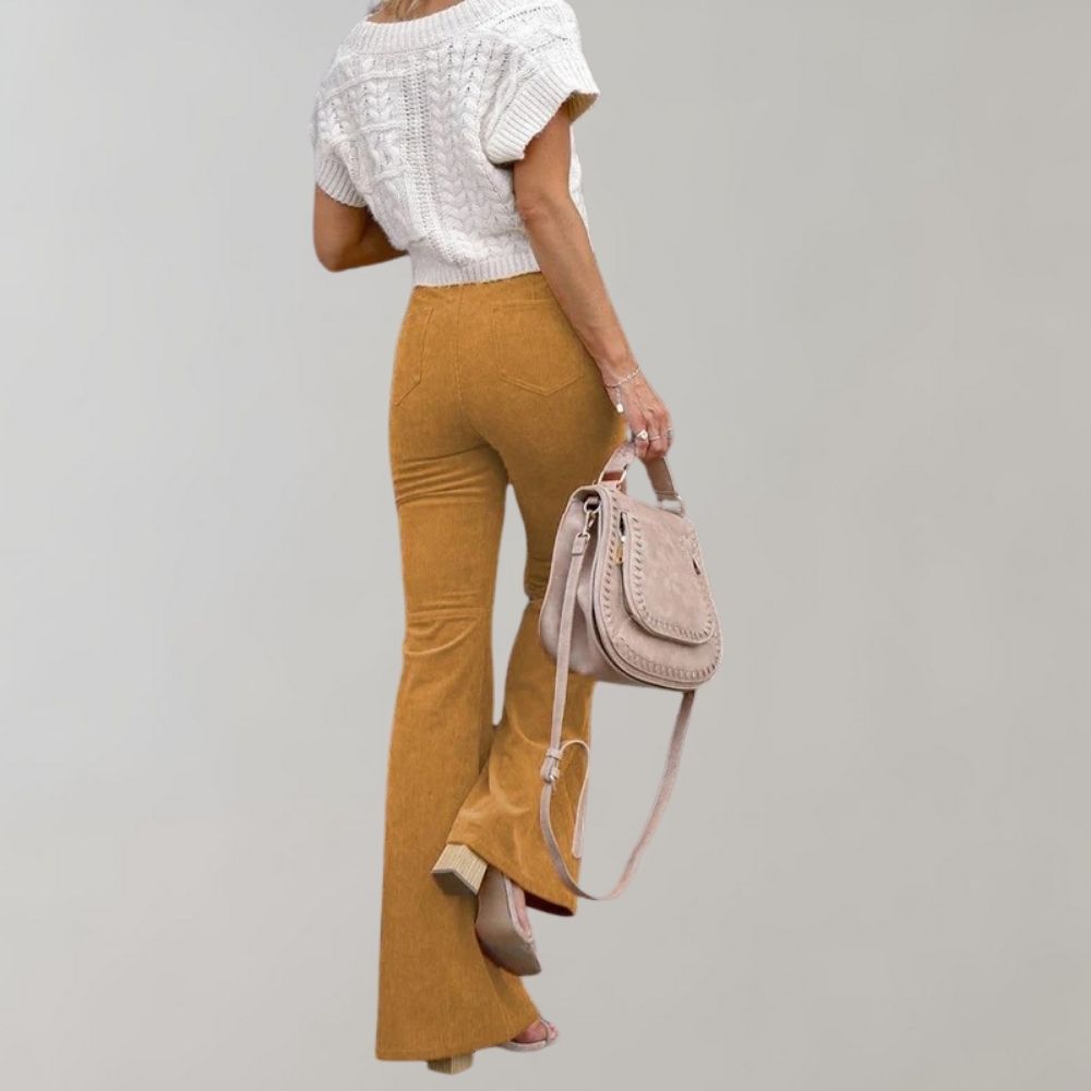 Flared corduroy trousers - stylish ladies high-waisted pants