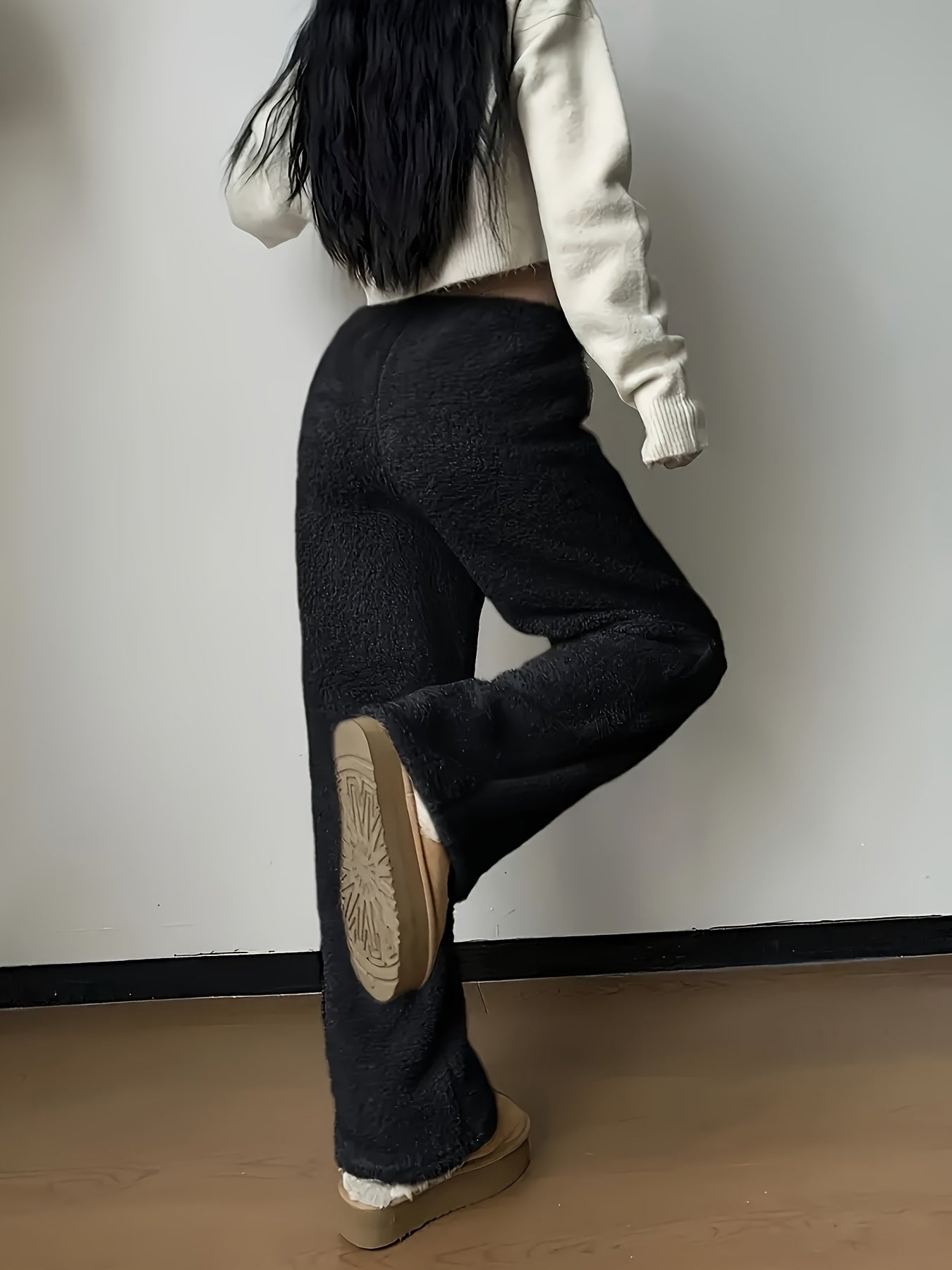 Fleece wide-leg trousers - cozy ladies loungewear bottoms