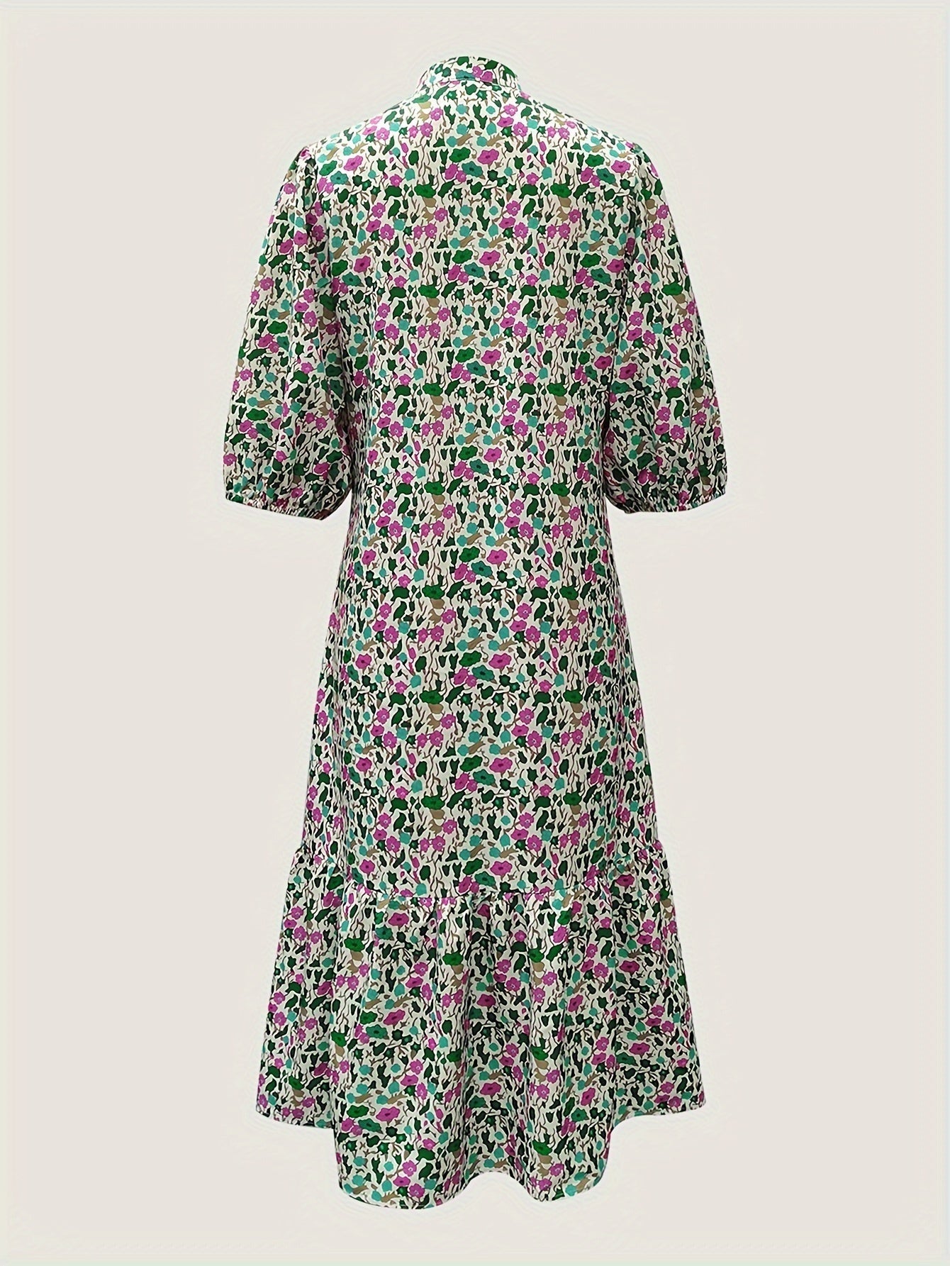 Floral Belted Dress - Elegant Green Midi Dress For Women