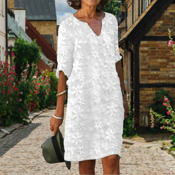 Floral Embroidered Dress - Elegant Ladies Summer Shift Dress
