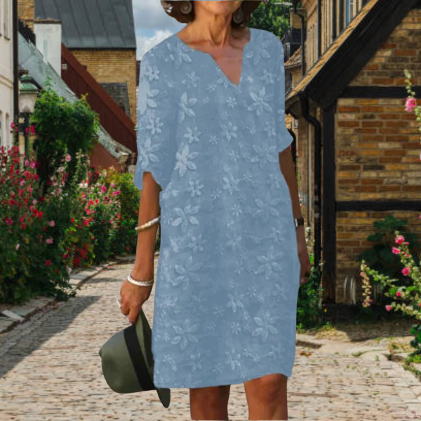Floral Embroidered Dress - Elegant Ladies Summer Shift Dress