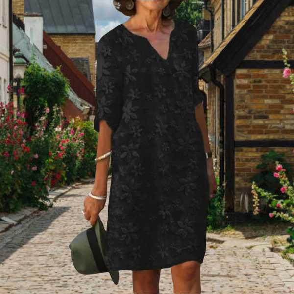 Floral Embroidered Dress - Elegant Ladies Summer Shift Dress