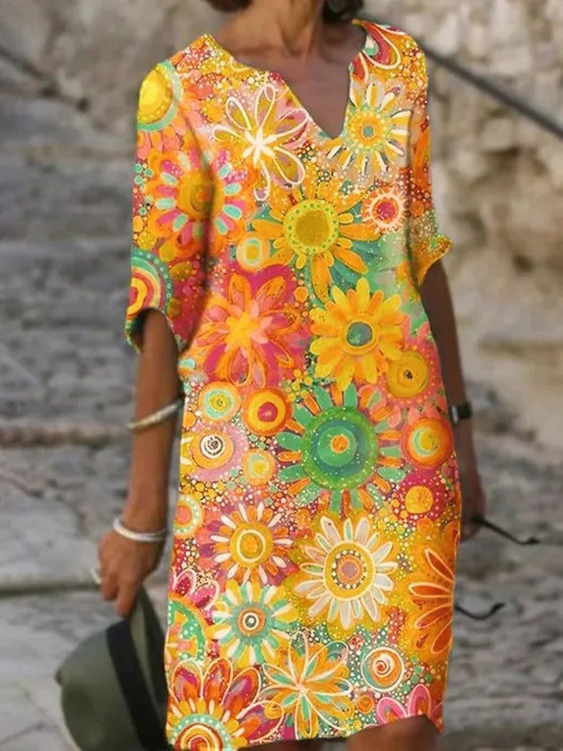 Floral Tunic Dress - Vibrant Ladies Casual Summer Dress