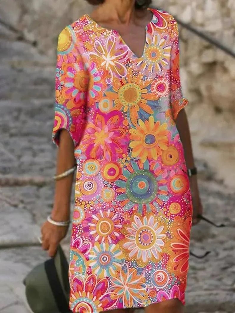 Floral Tunic Dress - Vibrant Ladies Casual Summer Dress