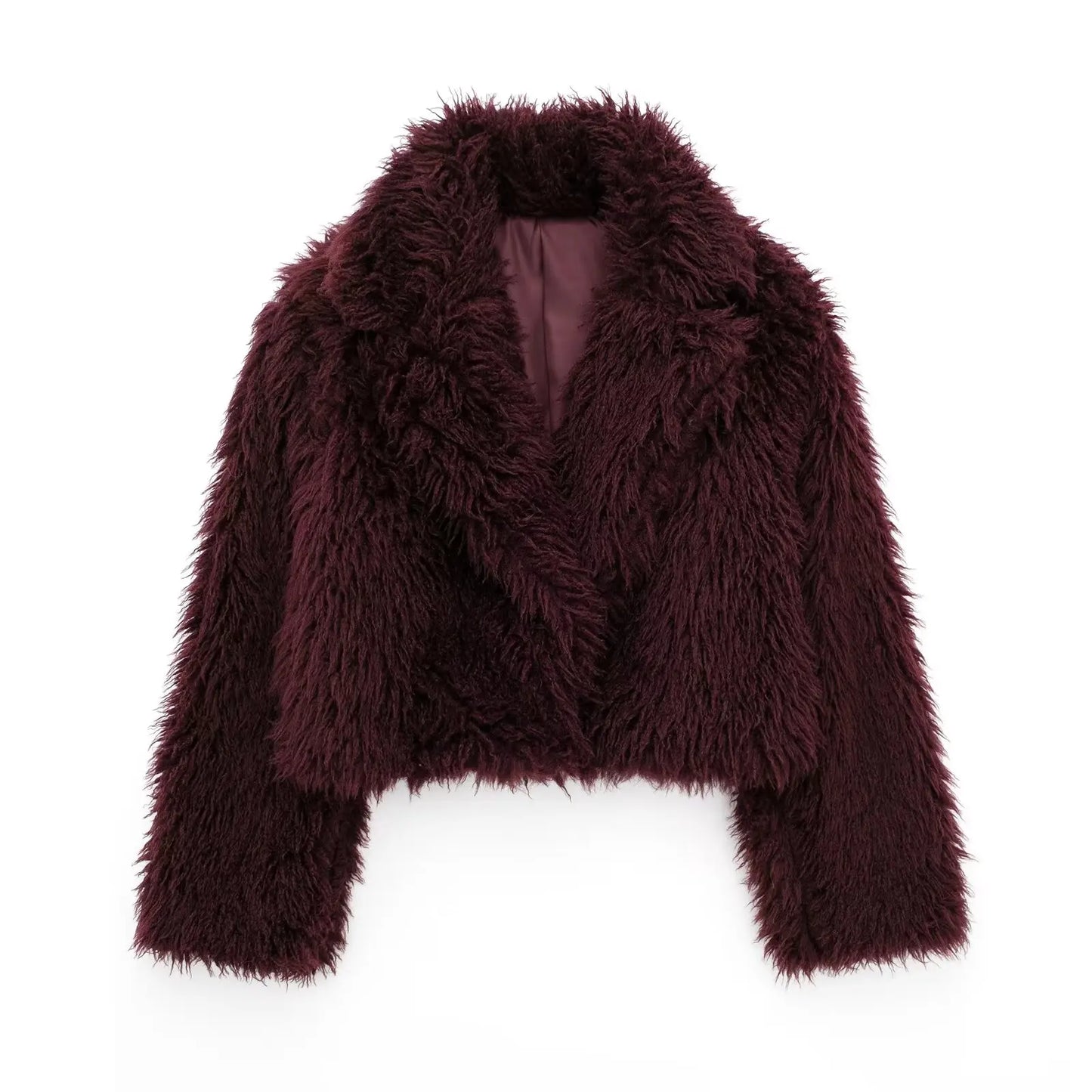 Fur jacket - elegant rot ladies coat with v-neck