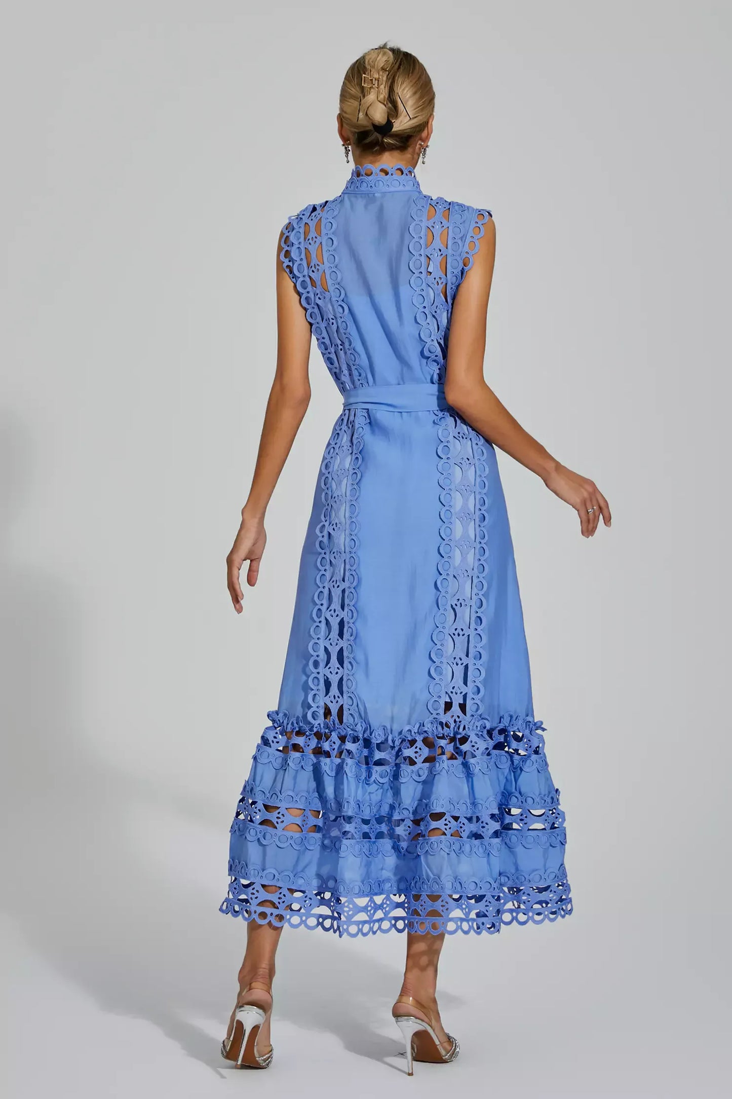 Graceful Midi Dress - Light Blue Women'S Dress With Delicate Lace Accents